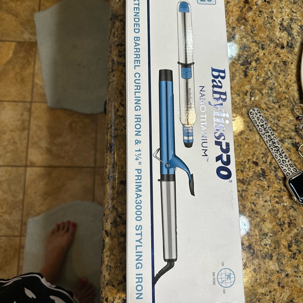 BaBylissPRO Nano Titanium Curling Iron- Blue and White-CURLING IRON ONLY